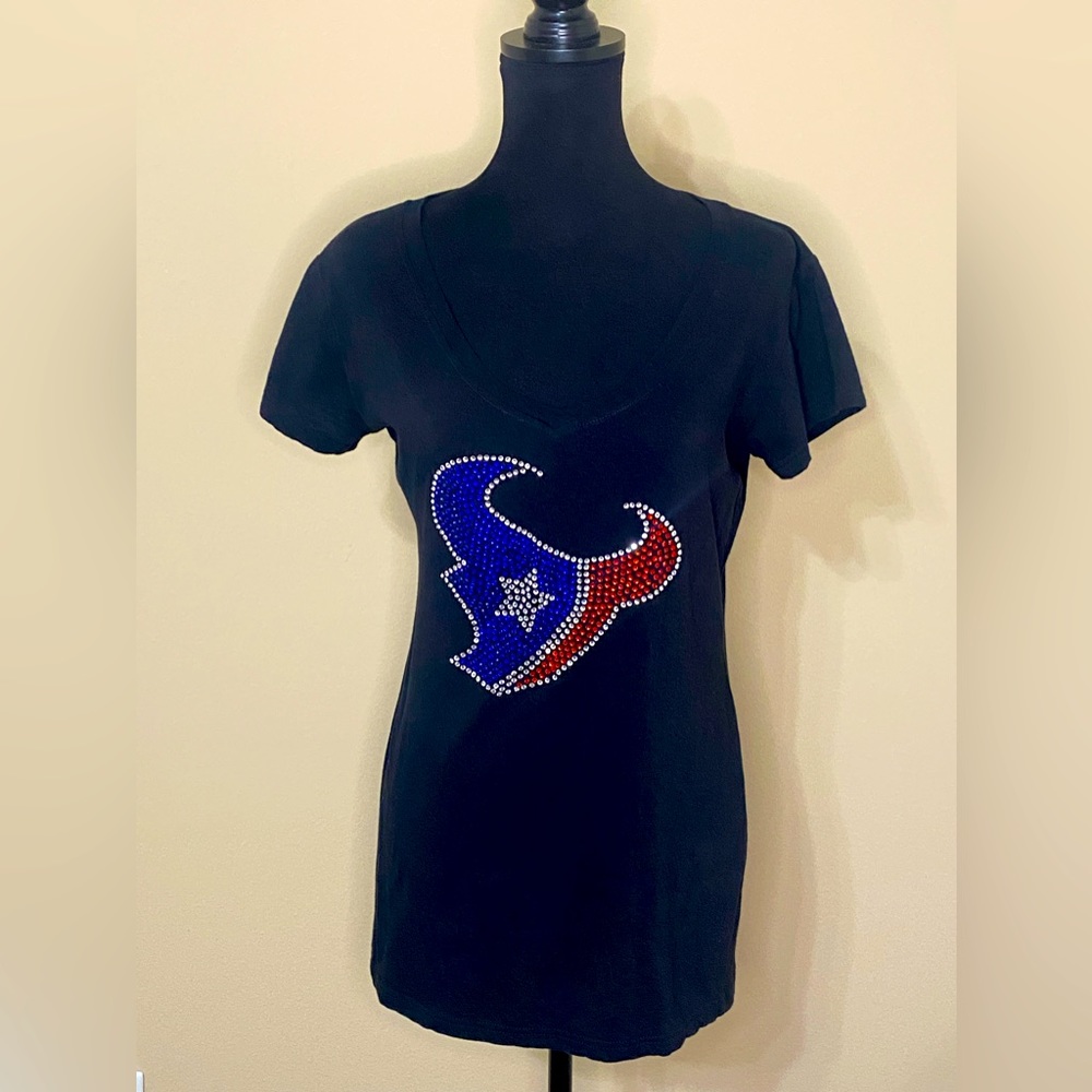 Houston Texans Black 1XL rhinestone,v-neck, fitted t-shirt. Used, good condition